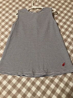 Girls Navy & White Striped Sleeveless Dress with Red Accent